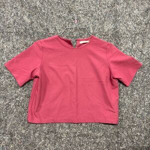 Nosbyn Shirt Women M Medium Pink Croppped Short Sleeve Button T-Shirt